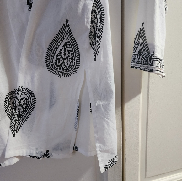 Barbara Gerwit beaded WHITE/BLACK  coverup/tunic/mini dress M - Picture 6 of 7